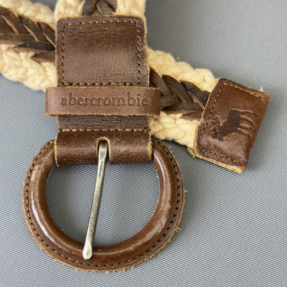 Abercrombie & Fitch Mens Woven Rope and Leather Belt L XL Brown Buckle‎ Casual - Picture 4 of 6